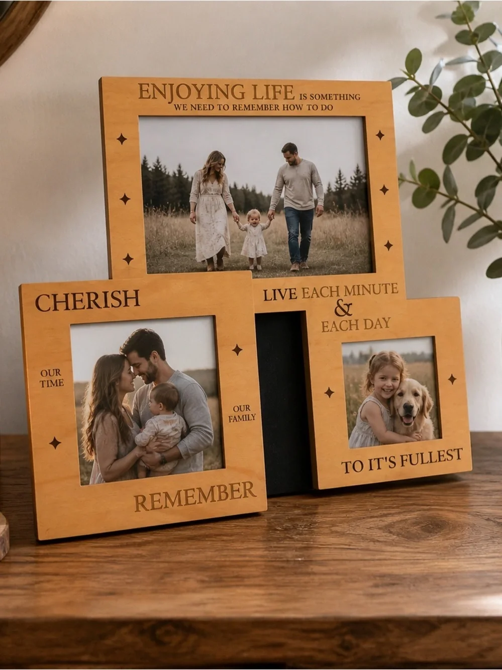 Inspirational Wood Photo Frame | Multi-Opening Collage Frame | Engraved Decor